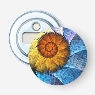 Floral Oranje Geel Blauw Abstracte Kunst Button Flesopener
