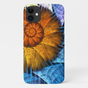 Floral Oranje Geel Blauw Abstracte Kunst iPhone 11 Hoesje