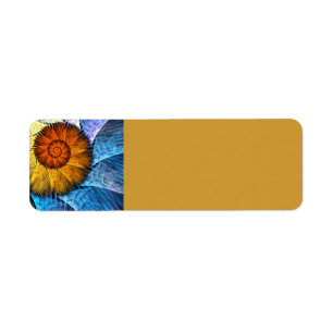 Floral Oranje Geel Blauw Abstracte Kunst Etiket