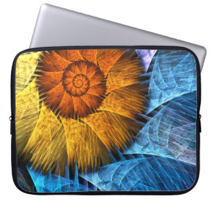 Floral Oranje Geel Blauw Abstracte Kunst Laptop Sleeve