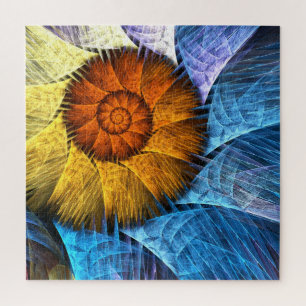 Floral Oranje Geel Blauw Abstracte Kunst Legpuzzel
