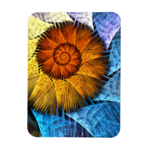 Floral Oranje Geel Blauw Abstracte Kunst Magneet