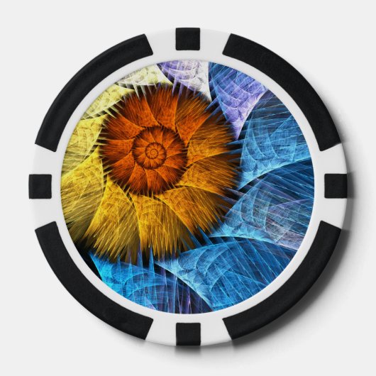 Floral Oranje Geel Blauw Abstracte Kunst Poker Chips (Voorkant)