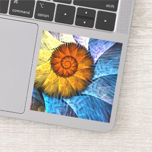 Floral Oranje Geel Blauw Abstracte Kunst Sticker