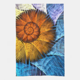 Floral Oranje Geel Blauw Abstracte Kunst Theedoek