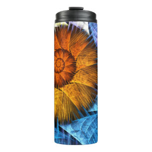 Floral Oranje Geel Blauw Abstracte Kunst Thermosbeker