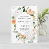 Floral Oranje Geometric Botanical Weddenschap Kaart (Staand voorkant)