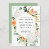 Floral Oranje Geometric Botanical Weddenschap Kaart (Voorkant / Achterkant)