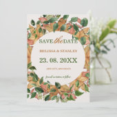 Floral Oranje Greenery Waterverf Rustic Save The Date (Staand voorkant)