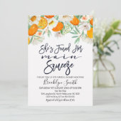 Floral oranje main squeeze vrijgezellenfeest nodig kaart (Staand voorkant)