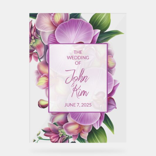 Floral Orchids Wedding Acryl Bord (Voorkant)