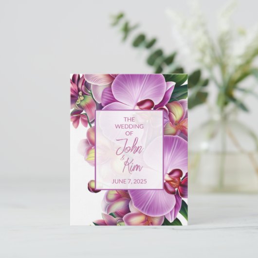 Floral Orchids Wedding RSVP Kaartje (Staand voorkant)