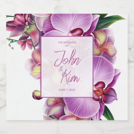 Floral Orchids Wedding Sparkling Wijnetiket (Enkel label)
