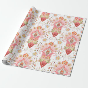 Floral oriental damask patroon met paisley en pe cadeaupapier