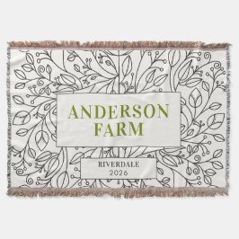 Floral Ornament Family Name, Black and White Deken