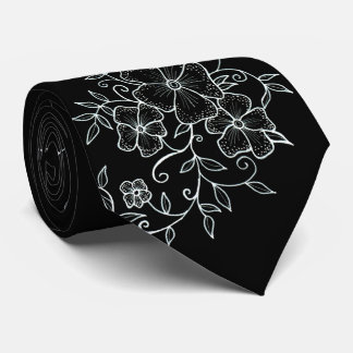 Floral Ornaments Black Stropdas