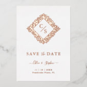 Floral Ornate Frame Diamond Shape Wedding Initials Folie Uitnodiging (Voorkant)