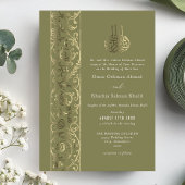 Floral Ornate Olive Green Gold Islamic Wedding Folie Uitnodiging
