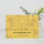 Floral Outline Design in Yellow Mustard BG Wedding Save The Date (Staand voorkant)