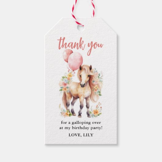 Floral Paard Verjaardag Dank u Favor Cadeaulabel (Voorkant)