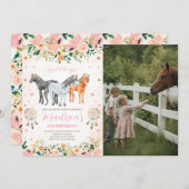Floral Paard Verjaardag Foto Kaart (Voorkant / Achterkant)