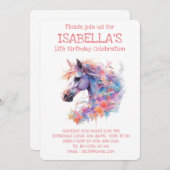 Floral Paard Verjaardag Kaart (Voorkant / Achterkant)