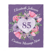 Floral Paars 85th Birthday Blanket for Women