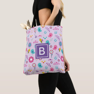Floral Paars Bee Pattern Monogram Kinder Draagtas