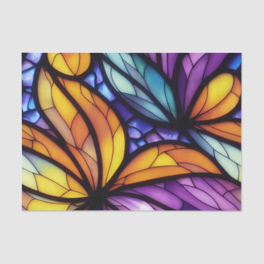 Floral Paars Blauw Geel Glas in lood Ontkoppeling Tissuepapier (Voorkant)