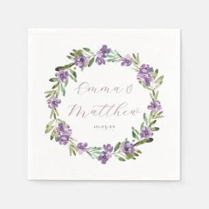 Floral Paars Botanical Wreatding Wedding Monogram Servet