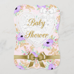 Floral Paars en Gold Baby shower Kaart