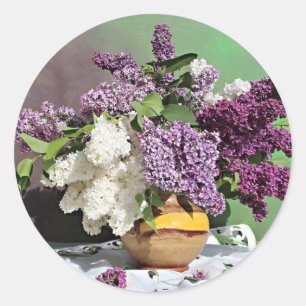 Floral Paars en White Lilacs Bouquet Foto Ronde Sticker