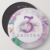Floral paars gepersonaliseerd klassiek ronde button 6,0 cm (Voorkant /achterkant)