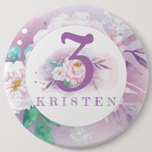 Floral paars gepersonaliseerd klassiek ronde button 6,0 cm (Voorkant)