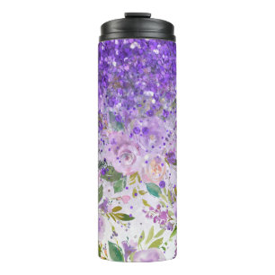 *~* Floral Paars Glitter Roos Pattern Girly Thermosbeker