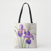 floral Paars Iris Gold Damask Monogram Naam Draagtas (Voorkant)