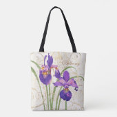 floral Paars Iris Gold Damask Monogram Naam Draagtas (Achterkant)