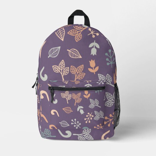 Floral Paars Pattern Bedrukte Rugzak (Voorkant)