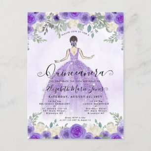 Floral Paars Violet Princess Birthday Quinceanera Briefkaart