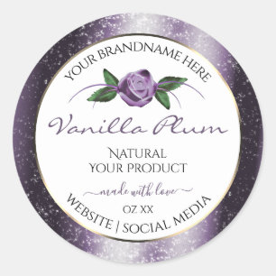 Floral Paars White Product Labels Zacht glitter