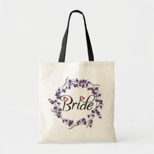 Floral Paars Wreath Calligraphy Bride Beauful Tote Bag