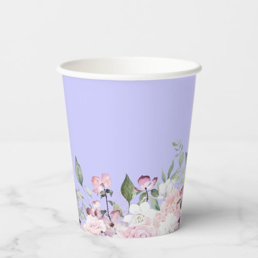 Floral Paarse Celebration Custom Papieren Bekers (Achterkant)