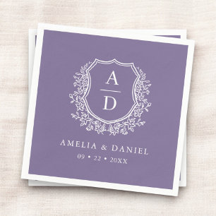 Floral Paarse Crest bruiloft monogram Servet