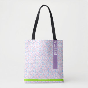 Floral Paarse Gepersonaliseerde Naam & Monogram Draagtas