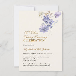 Floral Paarse Goud 50ste bruiloft Jubileum Kaart
