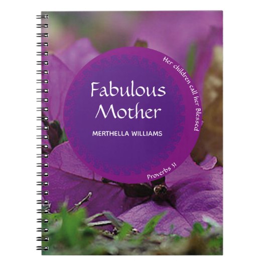 Floral Paarse MOEDERDAG Fabulous Moeder Notitieboek (Voorkant)