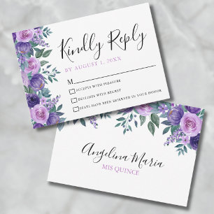 Floral Paarse Quinceanera RSVP-kaart RSVP Kaartje