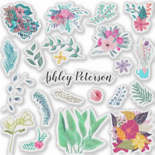 Floral Pack | Moderne trendy bloemen-monogram Sticker (Voorkant)