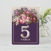 Floral Painting Plum Gold Party Table Number Kaart (Staand voorkant)