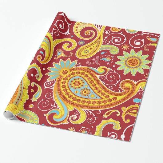 Floral  Paisley Mode Pattern Cadeaupapier (Uitgerold)